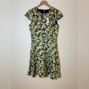 J. CREW E6178 "CAP-SLEEVE DRESS IN CLOVER" CITRON FLORAL PRINT SIZE 4 New